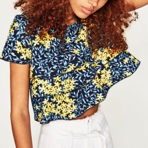 New Zara Tiered Crop Top Navy Yellow